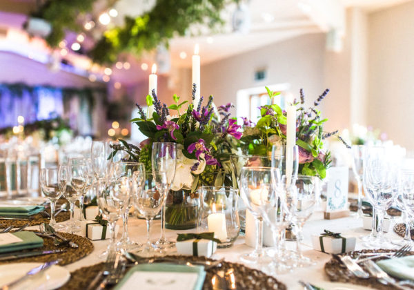 Table setting with foliage and flowers at La Mare Wine Estate